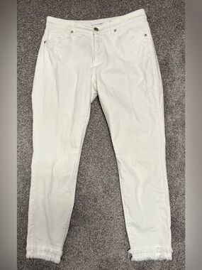 LOFT White Cropped Ankle Jeans with Frayed Hem